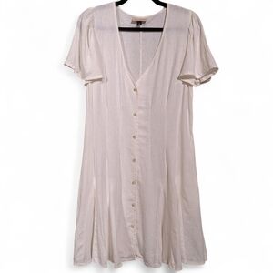 🤍NWOT Universal Thread White Linen-Blend Button-Front Mini Dress Size Medium 🤍